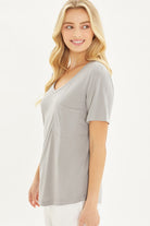 Knit Solid Jersey Basic V-Neck T-Shirt Love Tree