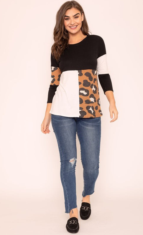 Plus Leopard Color Block Tunic EG fashion