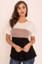 Short Cuff Sleeve Color Block EG fashion