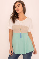 Short Cuff Sleeve Color Block EG fashion