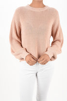 Puff Bell Sleeve Waffle Knit Pullover Sweater Top Mak