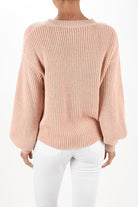 Puff Bell Sleeve Waffle Knit Pullover Sweater Top Mak