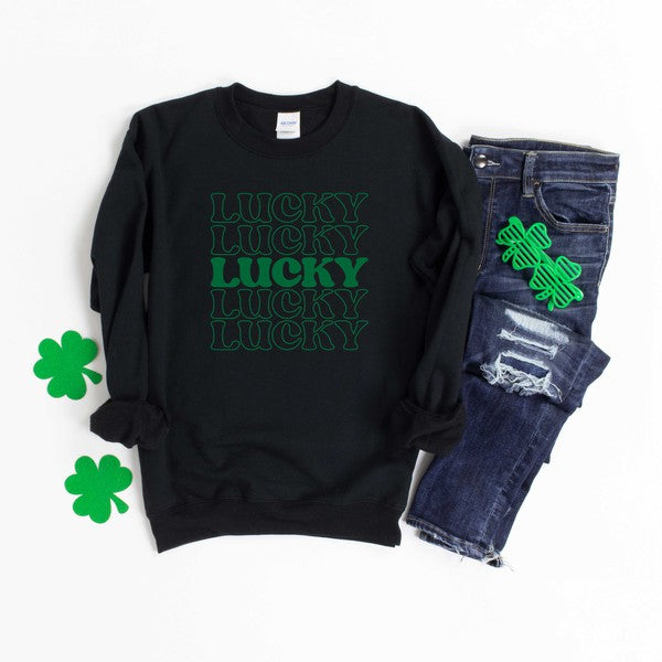 Lucky Stacked Graphic Sweatshirt Olive and Ivory Wholesale