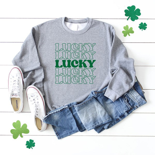 Lucky Stacked Graphic Sweatshirt Olive and Ivory Wholesale