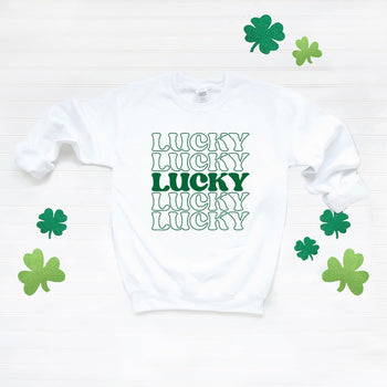 Lucky Stacked Graphic Sweatshirt Olive and Ivory Wholesale