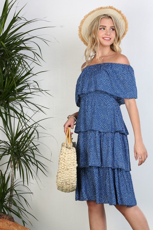 OFF THE SHOULDER THREE LAYERS RUFFLE DRESS Ninexis