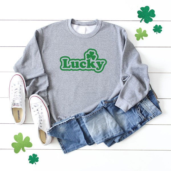 Lucky Bold Graphic Sweatshirt Olive and Ivory Wholesale