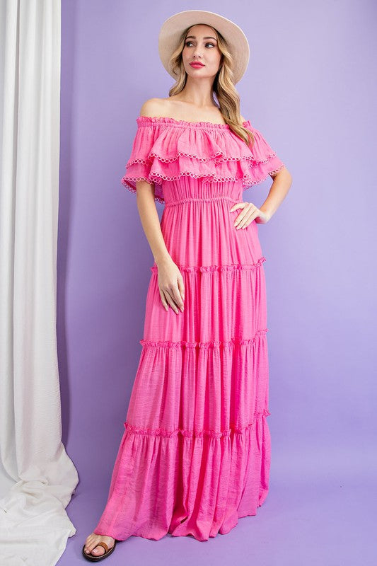 OFF THE SHOULDER RUFFLE MAXI DRESS eesome