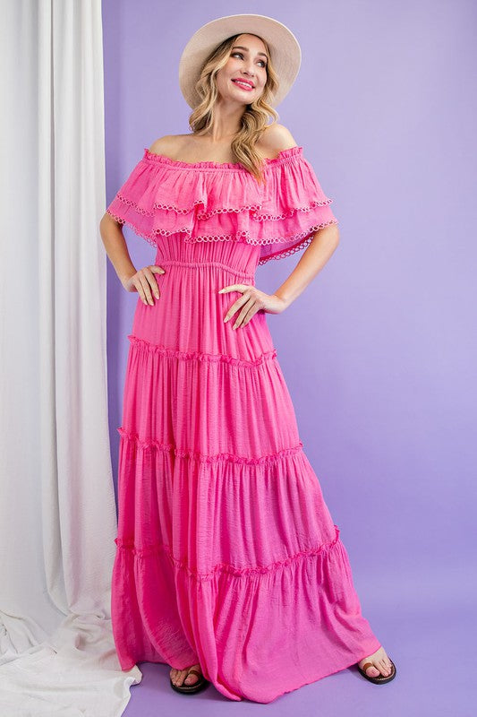 OFF THE SHOULDER RUFFLE MAXI DRESS eesome