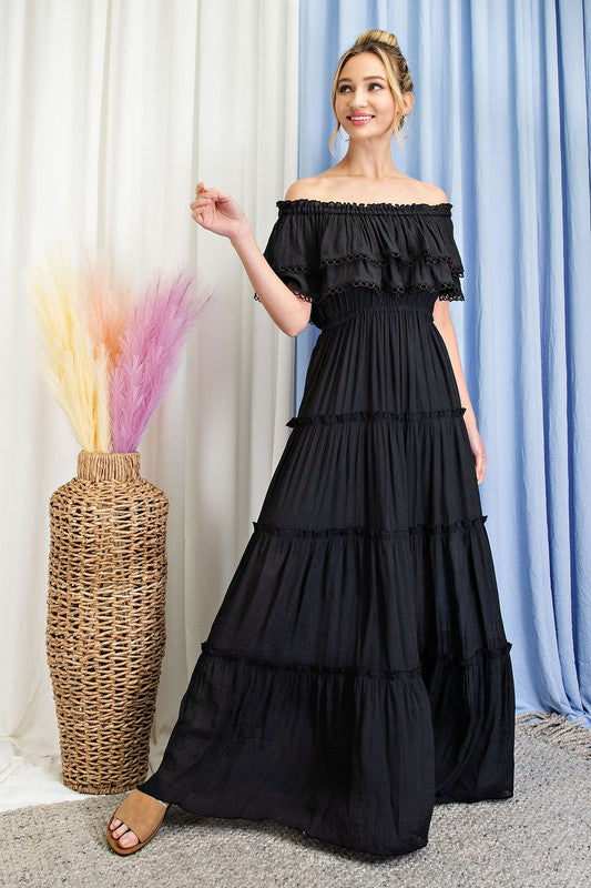 OFF THE SHOULDER RUFFLE MAXI DRESS eesome