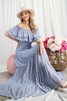 OFF THE SHOULDER RUFFLE MAXI DRESS eesome