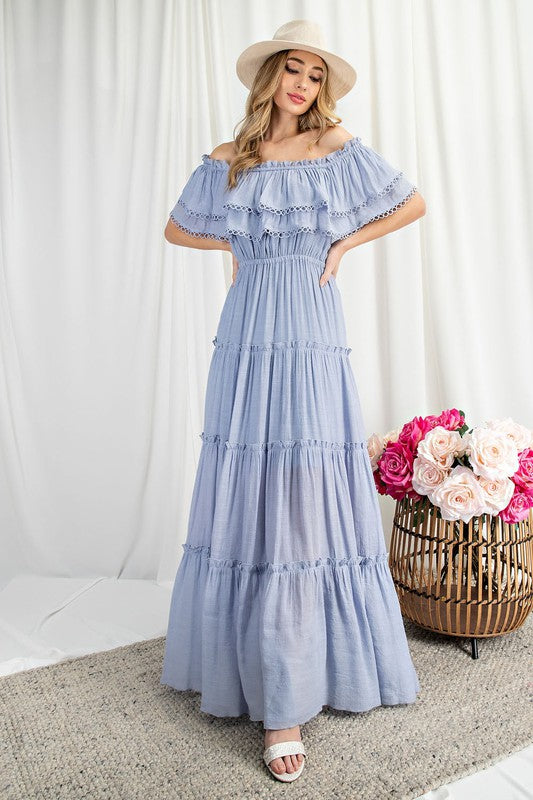 OFF THE SHOULDER RUFFLE MAXI DRESS eesome