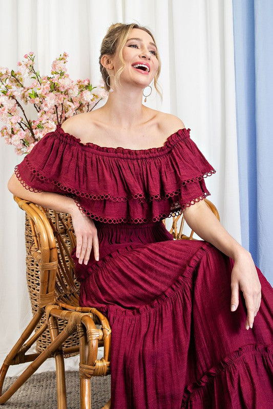 OFF THE SHOULDER RUFFLE MAXI DRESS eesome