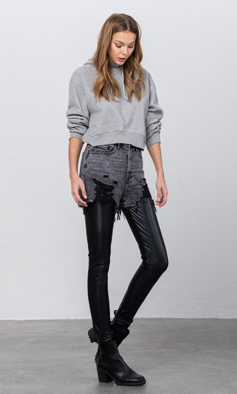 HIGH RISE LEATHER COMBO DENIM PANTS Insane Gene