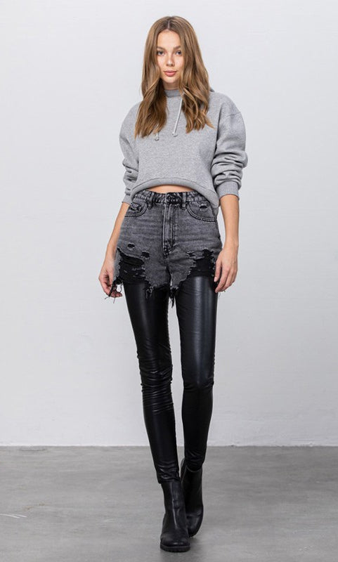 HIGH RISE LEATHER COMBO DENIM PANTS Insane Gene