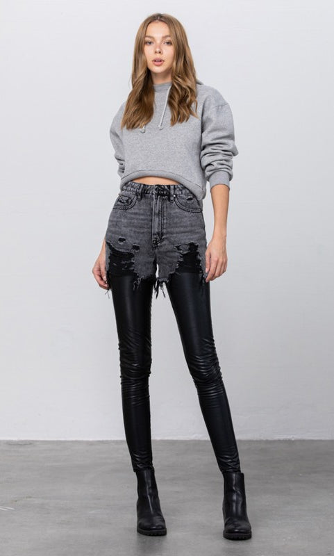 HIGH RISE LEATHER COMBO DENIM PANTS Insane Gene