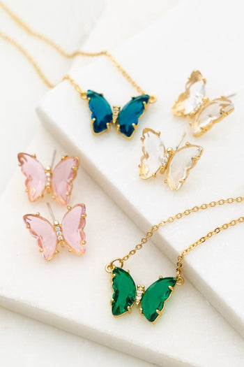 GEM STONE BUTTERFLY PENDANT NECKLACE LA3accessories