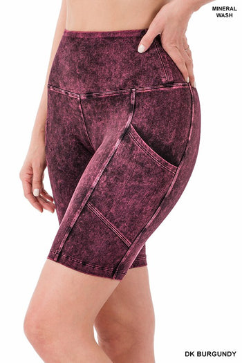 Mineral Wash Wide Waistband Pocket Leggings ZENANA