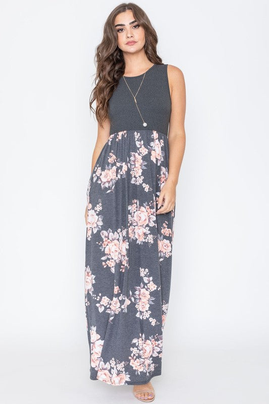 Plus Sleeveless Floral Maxi Dress EG fashion