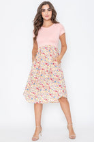 Cap Sleeve Contrast Floral Midi Dress With Pockets EG fashion