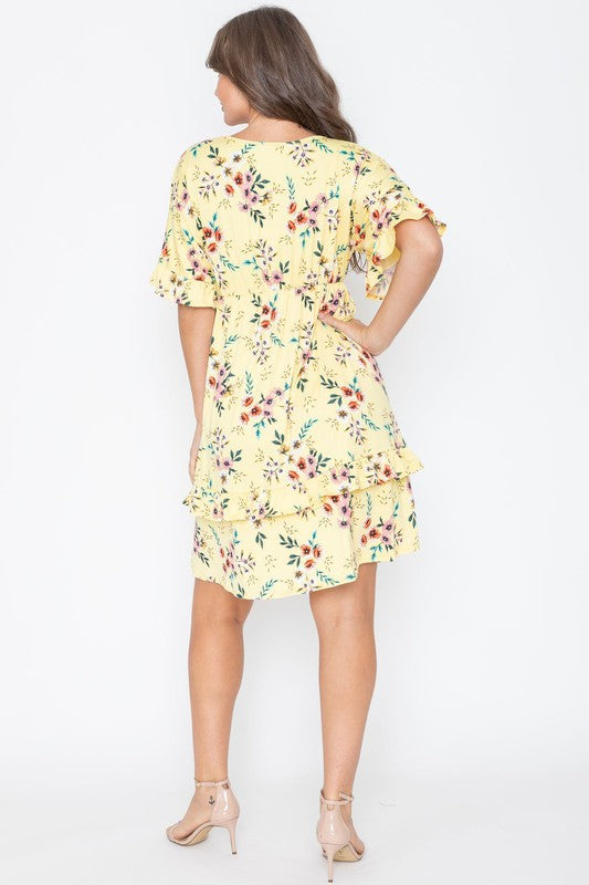 Floral V Neck Ruffle Dress EG fashion