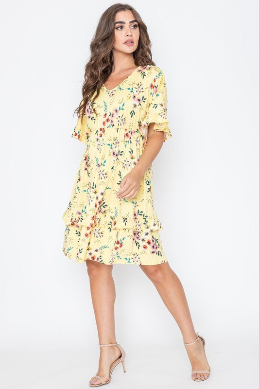 Floral V Neck Ruffle Dress EG fashion