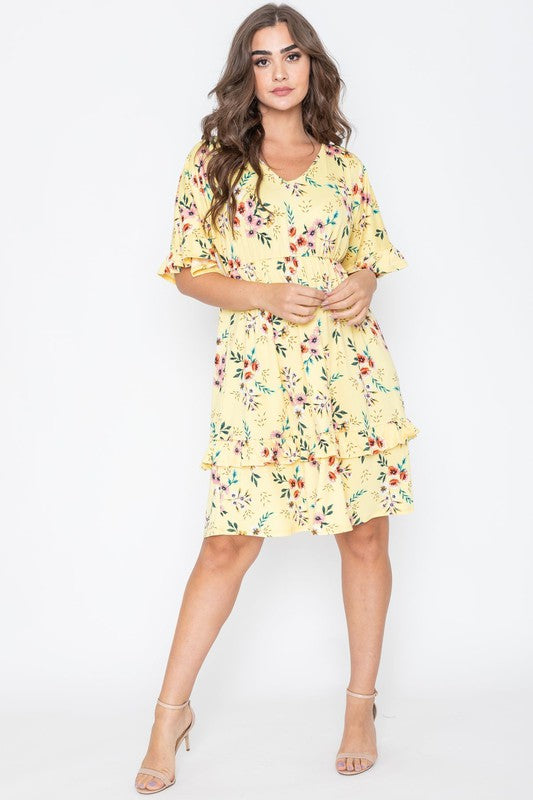 Floral V Neck Ruffle Dress EG fashion