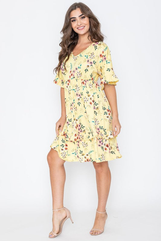 Floral V Neck Ruffle Dress EG fashion