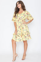 Floral V Neck Ruffle Dress EG fashion