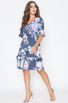 Floral V Neck Ruffle Dress EG fashion