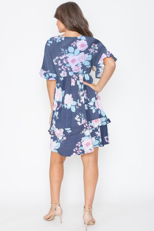 Floral V Neck Ruffle Dress EG fashion