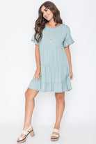 Plus Solid Ruffle Triple Tiered Midi Dress EG fashion