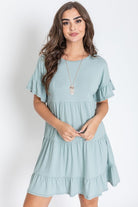 Plus Solid Ruffle Triple Tiered Midi Dress EG fashion