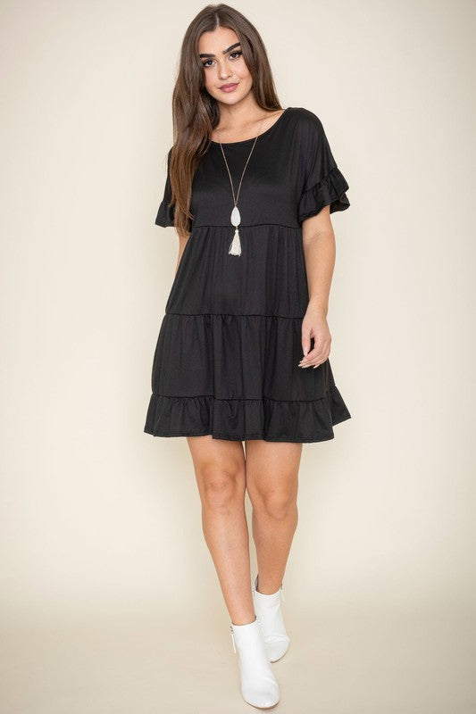 Solid Ruffle Triple Tiered Midi Dress EG fashion