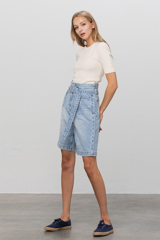 Self Belted Bermuda Denim Shorts Denim Lab USA