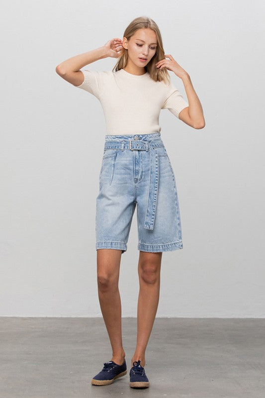 Self Belted Bermuda Denim Shorts Denim Lab USA