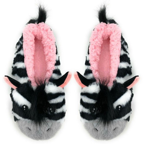 ZZ Zebra - Women's Fluffy Animal House Slippers Oooh Yeah Socks