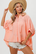 BiBi Plaid Button Up Dolman Sleeve Shirt Trendsi