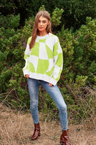 Multi Geo Checker Pullover Knit Sweater Top Davi & Dani