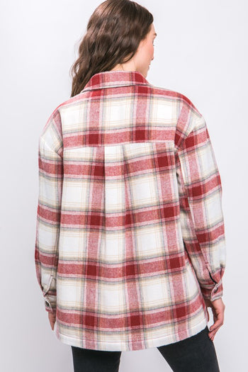 Plaid Button Up Jacket with Sherpa Lining Love Tree