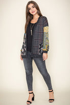 Mix Fabric Open Cardigan EG fashion