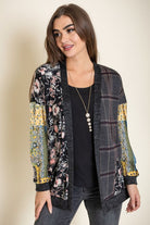 Mix Fabric Open Cardigan EG fashion