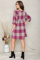 Checker Balloon Sleeve Midi Dress EG fashion