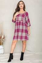 Checker Balloon Sleeve Midi Dress EG fashion