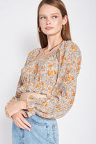 SCOOP NECK FLORAL TOP WITH RUFFLE DETAIL Emory Park