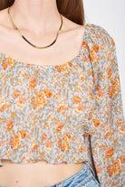 SCOOP NECK FLORAL TOP WITH RUFFLE DETAIL Emory Park