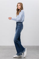 Elastic Banded Long Frayed Flare Jeans Denim Lab USA