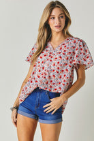 Floral Printed V-Neck Short Sleeve Top Davi & Dani