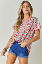 Floral Printed V-Neck Short Sleeve Top Davi & Dani