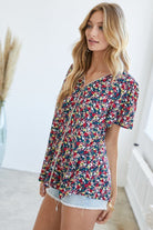 Floral Printed V-Neck Short Sleeve Top Davi & Dani